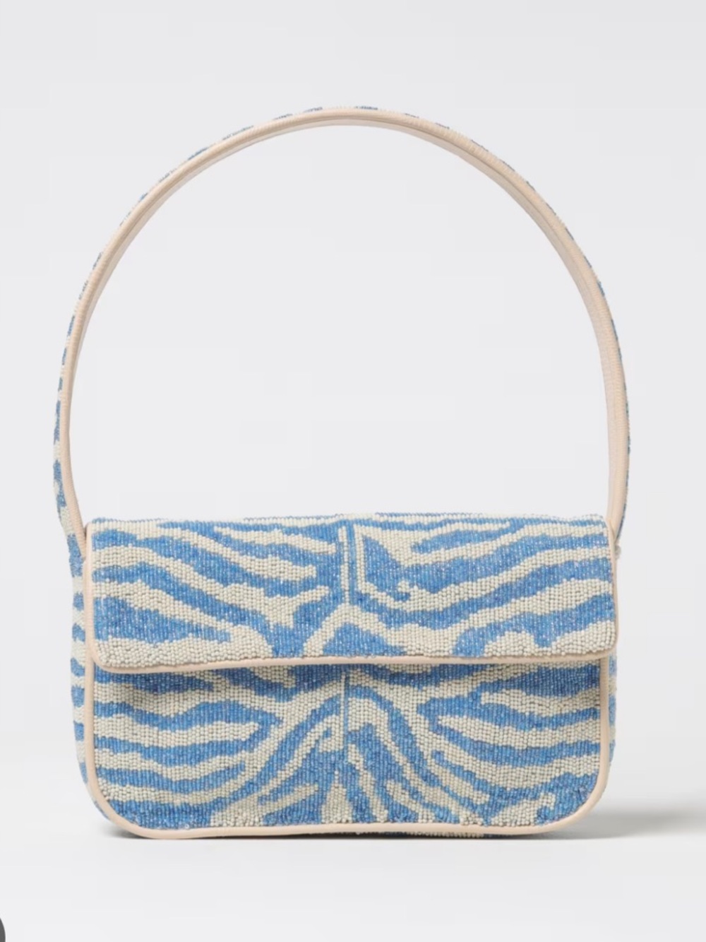 LIKE NEW STAUD Tommy Beaded Bag, Light Blue/Cream Zebra